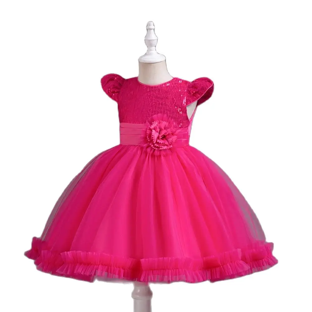 Rose children Mesh Sequin Princess Dress Birthday Party Wear Sweet Girl Wear For 2 to 10 Year girl