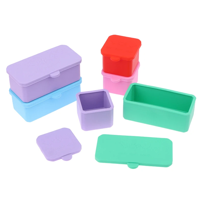 Silicone Bento Box Condiment Organizer Sauce Divider Cup With Lid Square Rectangle Condiment Storage Box Reusable Kids Lunch Box