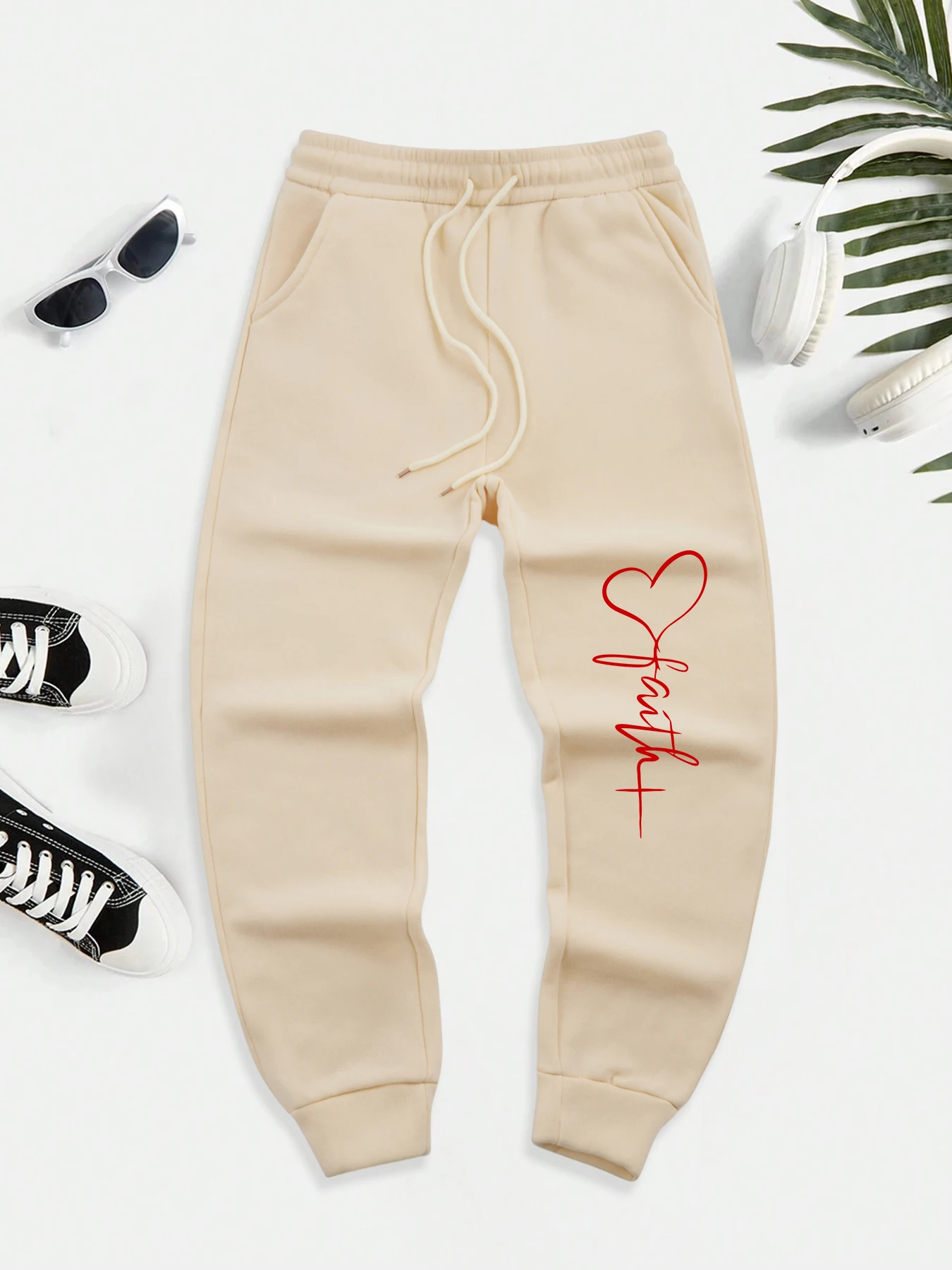 

Осенние брюки с принтом в форме сердца и текстом Faith, мужские повседневные флисовые спортивные штаны, универсальные брюки с карманами, спортивные длинные брюки