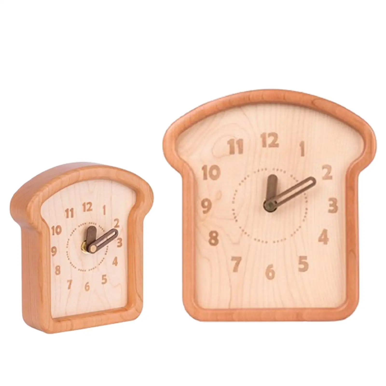 Toast Shape Wooden Analog Desktop Clock Versatile Tabletop Decoration