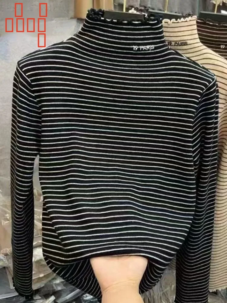 

Утепленная двусторонняя шерстяная футболка с длинным рукавом, женская базовая футболка с высоким воротником, на флисовой подкладке, осенне-зимняя, модная