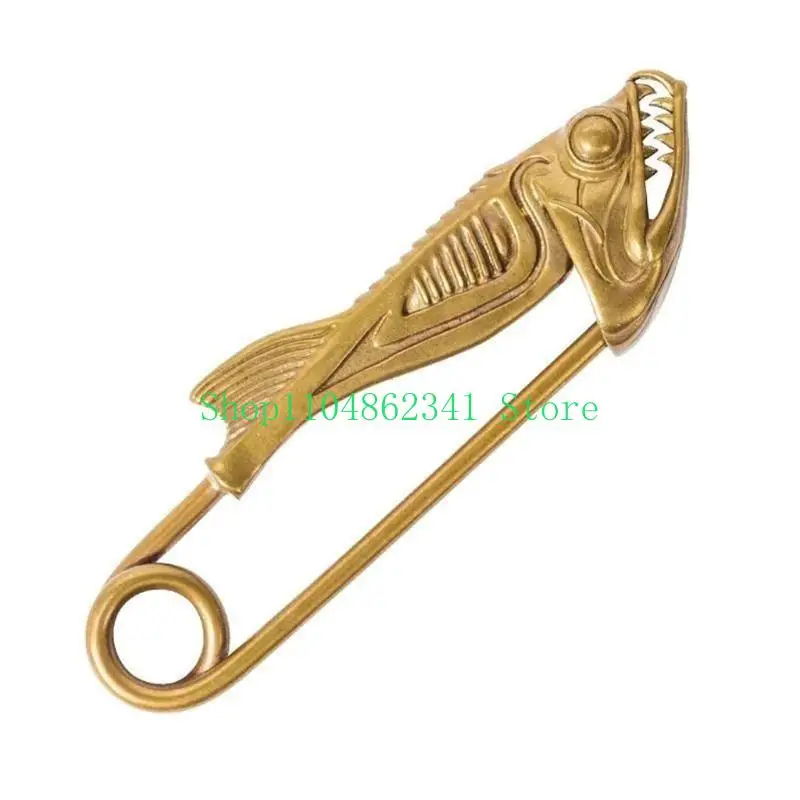 652F Elegant Fish Teeth Pattern Pin Retro Alloy Brooch For Dress Hat Decoration Chain Bag Hanging Accessories