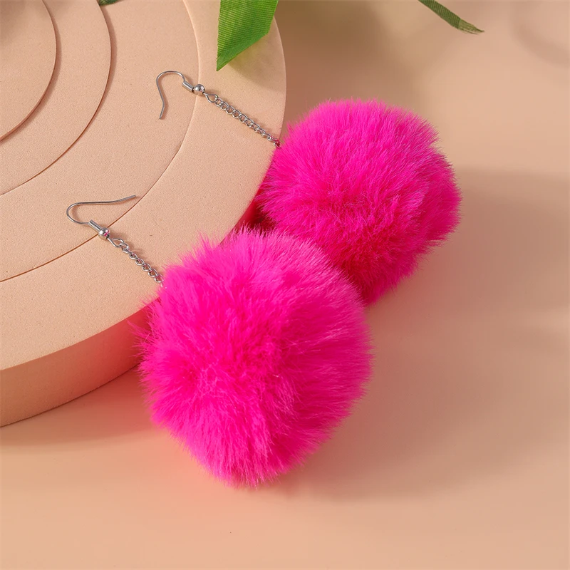 Trendige bunte große Plüsch-Kugel-Ohrringe für Frauen und Mädchen, Party, Festival, Schmuck, Geschenke – Detail 15