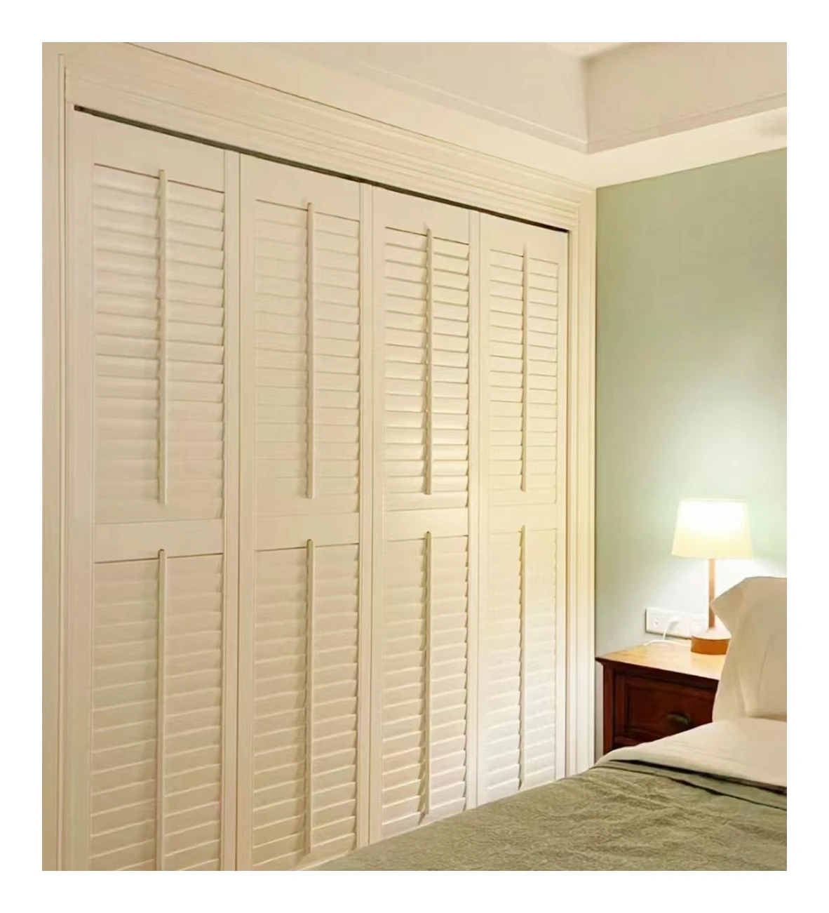 French low profile luxury advanced feeling solid wood push pull folding blinds bedroom wardrobe