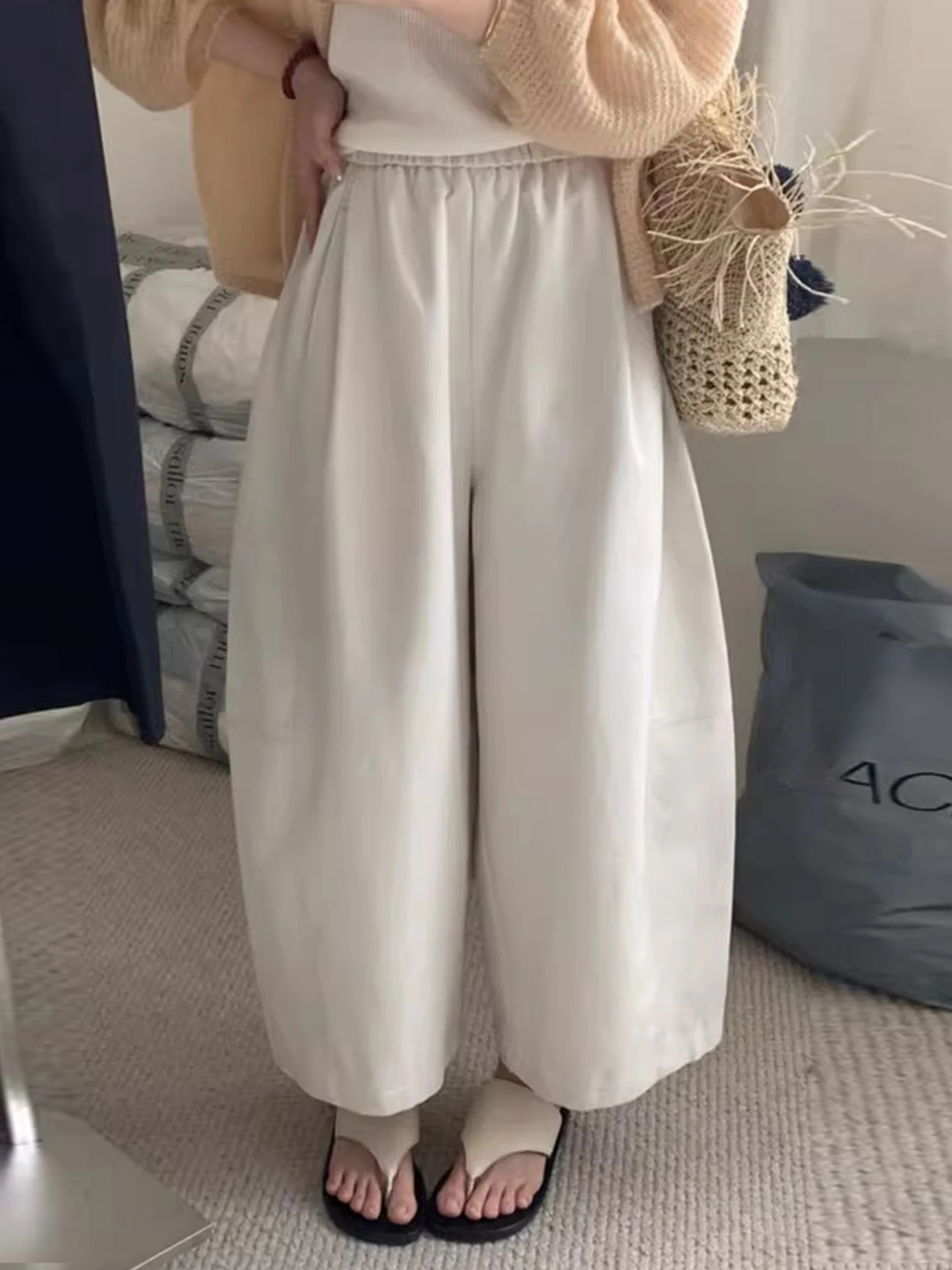 

Летние женские брюки Liangliang Lazy Style: новые корейские повседневные широкие брюки с эластичным поясом, длинные, простые, в стиле кэжуал
