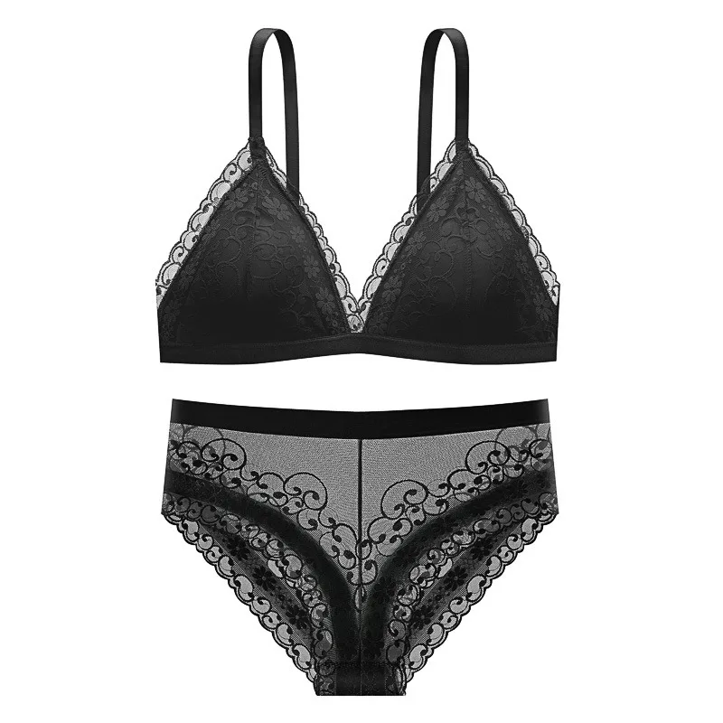 Women Bra Set Deep V Lace Bra and Panties Set Vneck Embroidery Bralette Seamless Underwear Female Intimates Sexy Lingerie Set