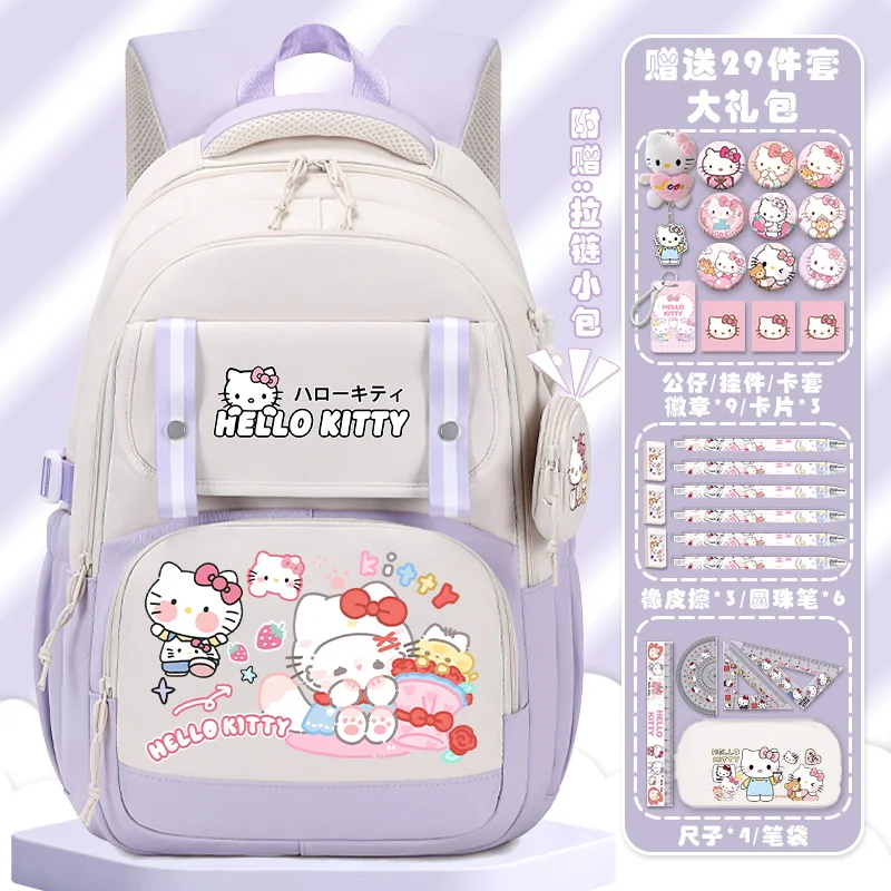 Sanrio New Hello Kitty Schoolbag Student Boys and Girls Children Cute Cartoon Lightweight Spine-Protective Lightweight Backpack