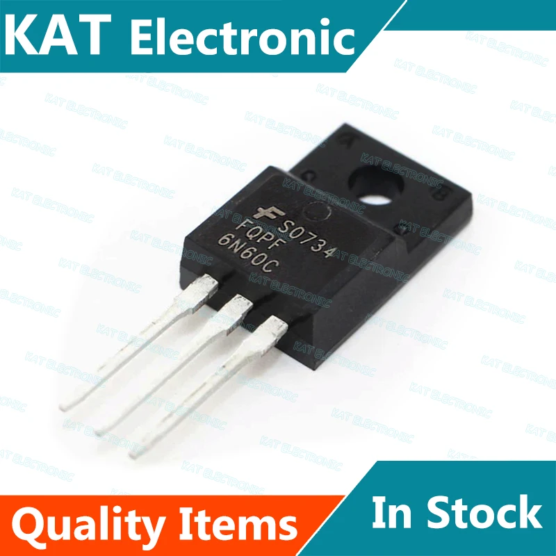 موسفيت N-قناة ، 6N60C ، FQP6N60C ، TO-220 ، FQPF6N60C ، TO-220F ، 6N60 ، 600 فولت ، 5 قطعة للمجموعة الواحدة
