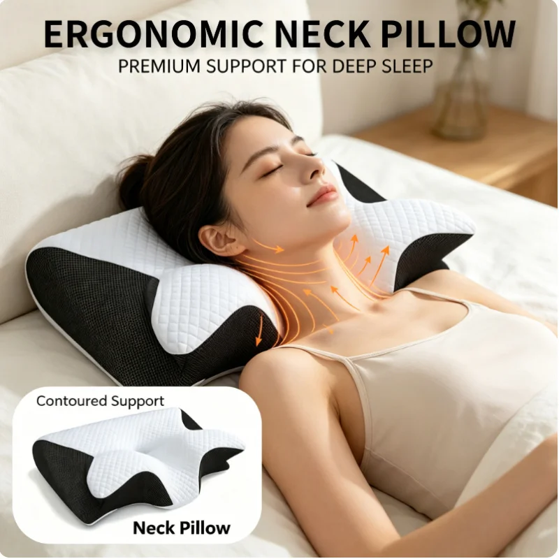Memory-Schaum Nackenstützkissen Orthopädisches Kissen mit Langsam Rückfedernder Funktion zur Schmerzlinderung, Weich und Atmungsaktiv für Seiten-, Rücken- und Bauchschläfer