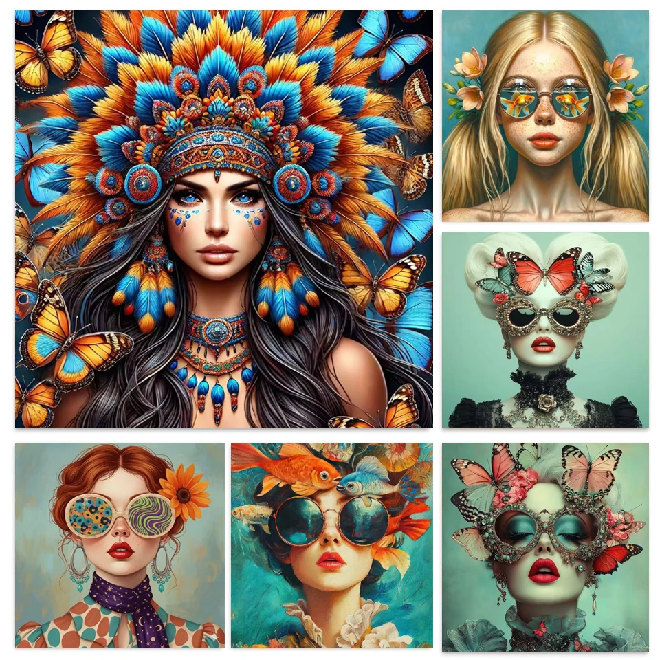 DIY Diamond Mosaic Art Sunglasses Women With Fish 5D Diamond Painting Kit Rhinestone Cross Stitch Handmade Home Wall Decor
