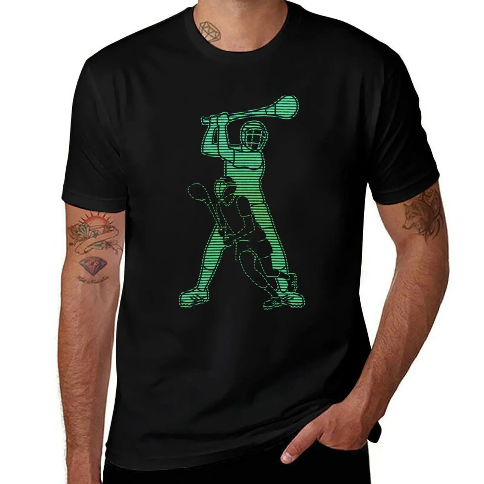 GAA Hurling, Gaelic Games, Hurling Players Design T-Shirt Retro Style Print Casual Top T-Shirt