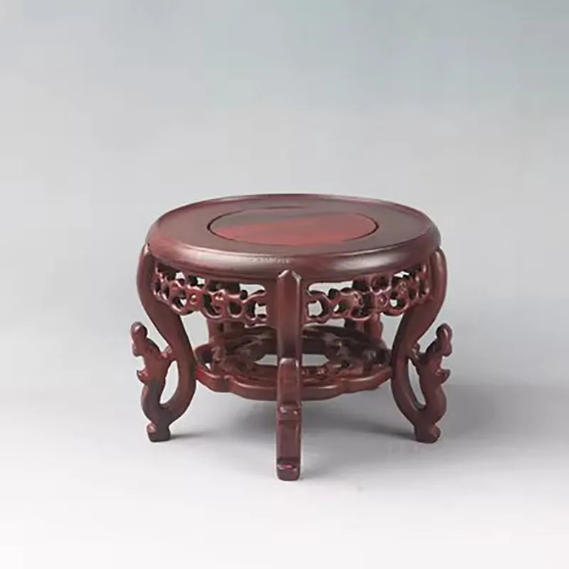 Classical Chinese Style Incense Table, Circular Flower Table, Bonsai Vase, Teapot Decoration, Antique Jade, Stone, Wooden Base