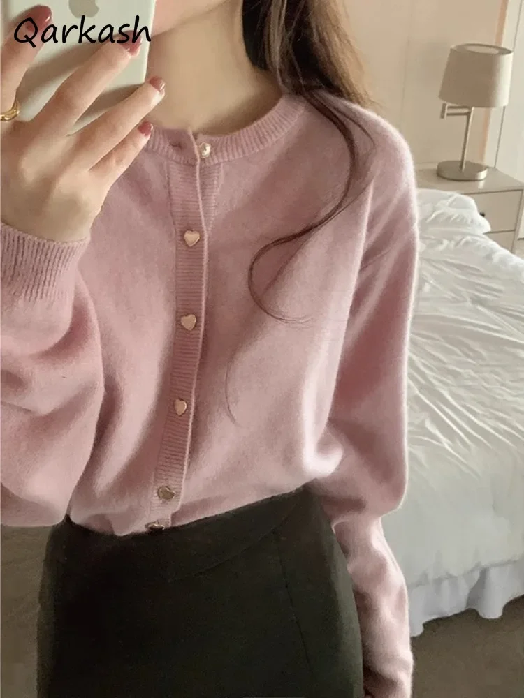 Cardigan Women Pink Sweet Girl Love Buttons Design Sweaters Autumn All-match Age-reducing Korean Trendy Daily Leisure Prevalent