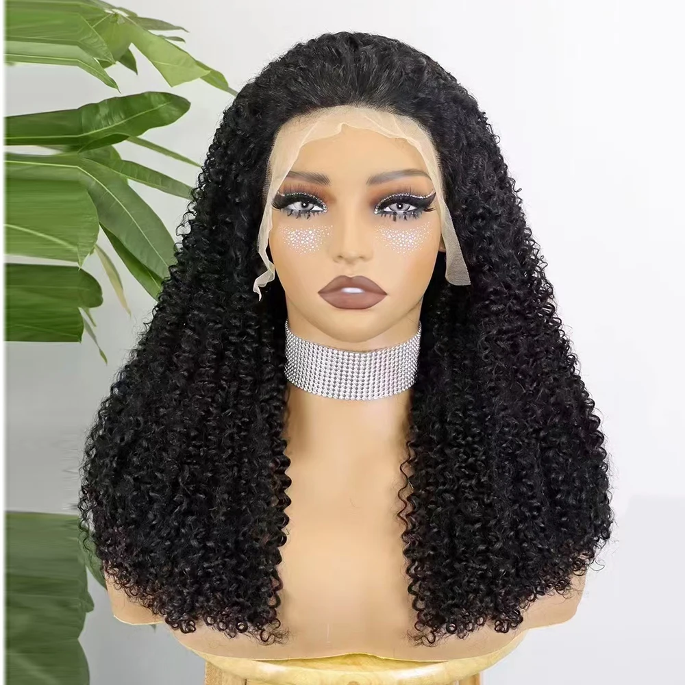 Kinky Kıvırcık Peruk 350% Yoğunluk Kalın Çift Çekilmiş 12A İnsan Saç 13x4 Dantel Ön İnsan Saç peruk Siyah Kadınlar için 12-22 Inç