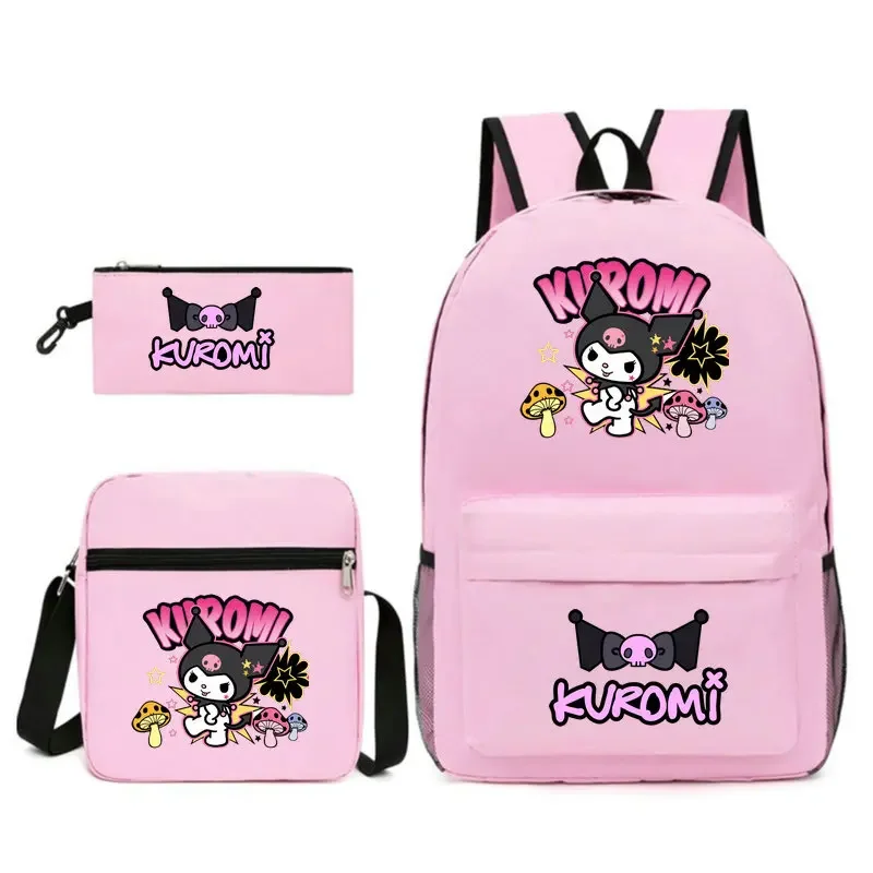 3 unids/set MINISO Kuromi mochila para niños con estampado de dibujos animados estuche para lápices de escuela primaria bolso de hombro para niño y niña mochila escolar para regalo