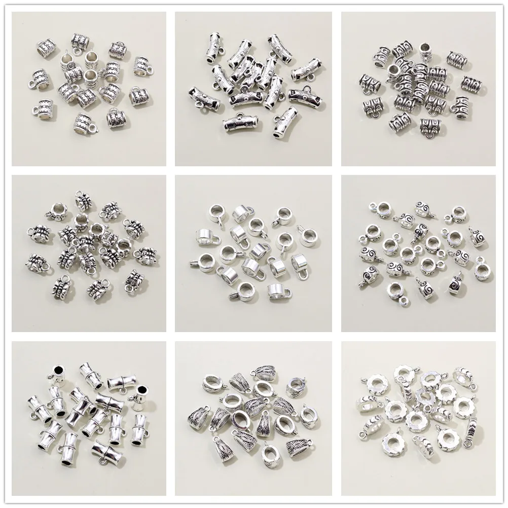 20pcs DIY Handmade Beads Tube Bails Pendants Jewelry Making DIY Necklace Antique Silver Color Bails Pendant Charm Connector