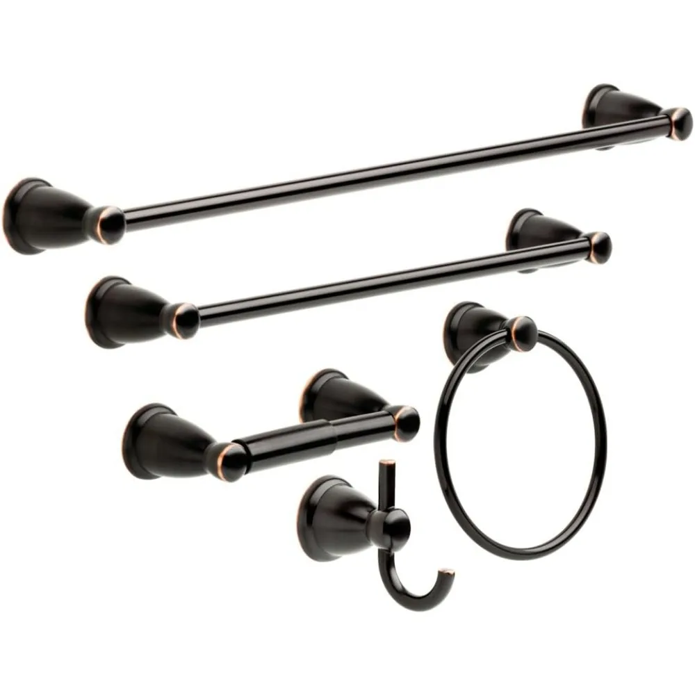 

5-Piece Bathroom Set in Oil-Rubbed Bronze with Towel Bar Racks, Toilet Paper Holder, Ring, and Hook for 18' and 24' Spaces