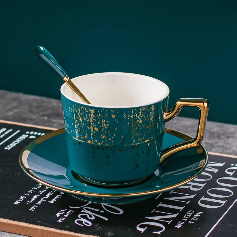 Nordic small luxury Internet coffee ceramic cup set ins light luxury blackflower afternoon tea snack tea cup saucer