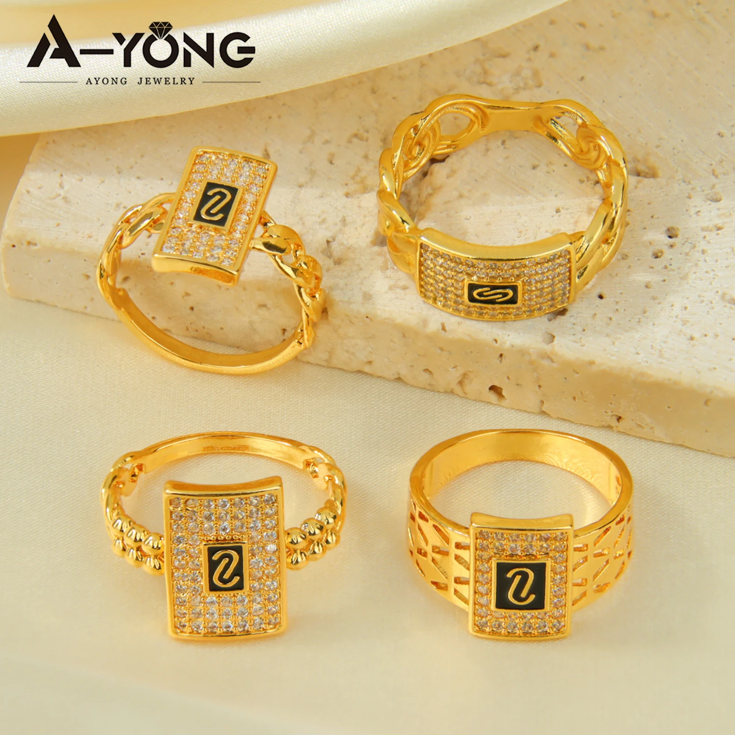 Italienische Hip-Hop Zirkonia-Ringe 21k Vergoldet Arabischer Mode-Punk-Stil Ring Dubai Damen Event Party Vintage Schmuck – Detail 3