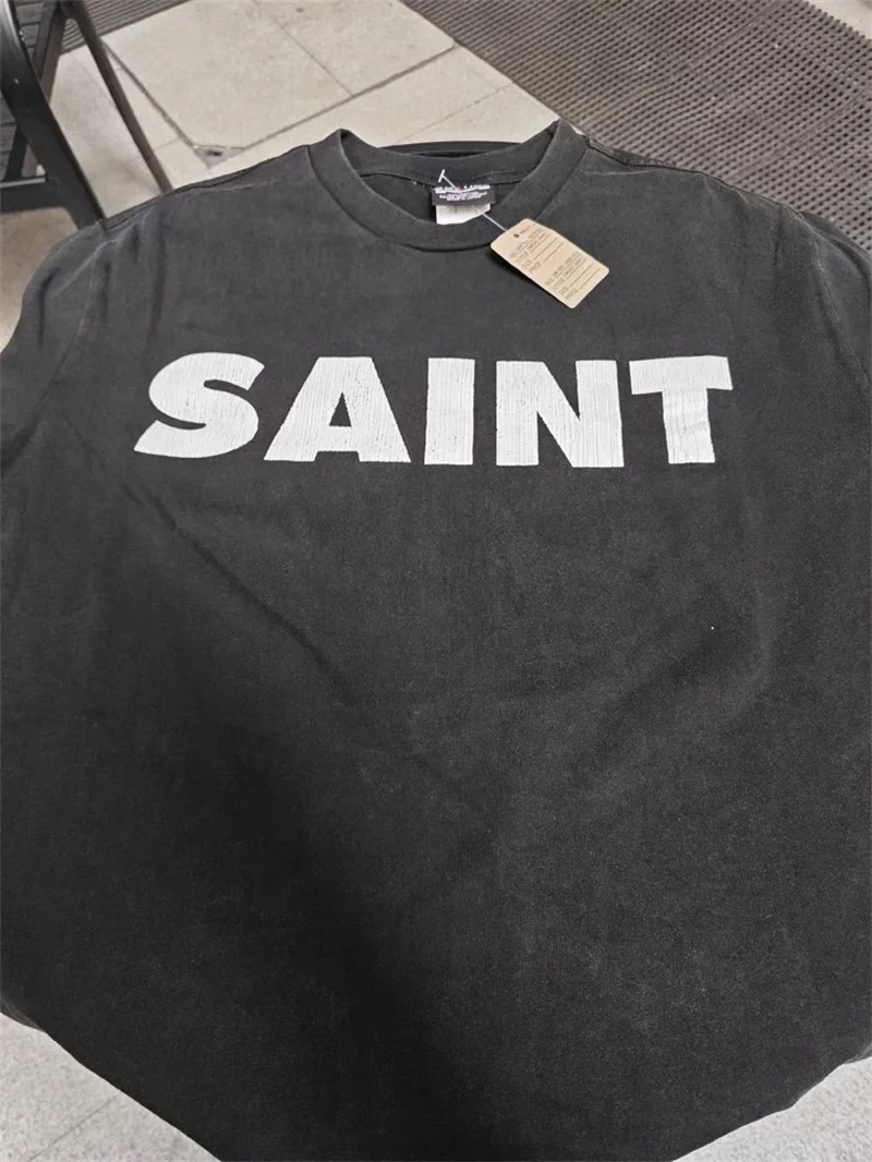 

Saint Michael Classic Logo T-Shirt Men Women 1:1 Top Quality Black Washed Oversized T Shirt