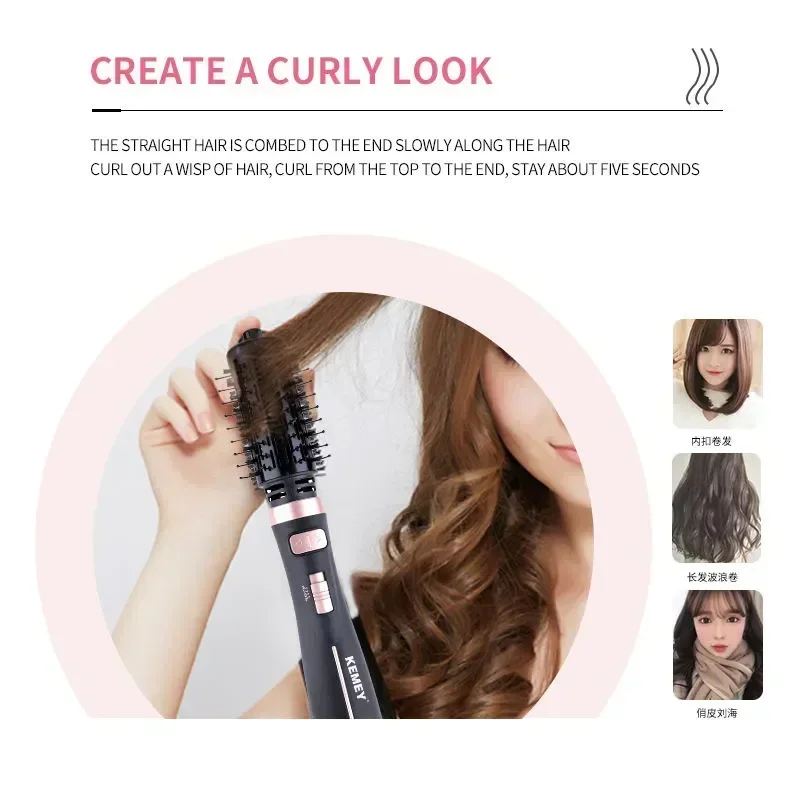 KEMEY KM-8021 Electric Curler Three Dimensional Heating Straight Comb 2-in-1 Massage Scalp