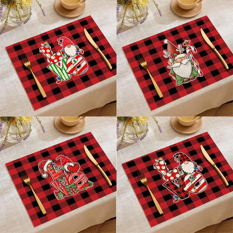 

С Рождеством Салфетки Сетка Санта-Клаус Принт Праздничная Вечеринка Кухня Льняные Коврики Для Обеденного Стола Чаша Кофейная Чашка Коврик Декор