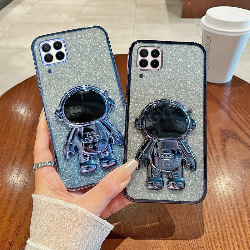 For Huawei Nova 7i Case Silicone Plating Bling TPU JNY-LX2 Phone Casing Protective Cellphone Back Cover With Astronaut Bracket