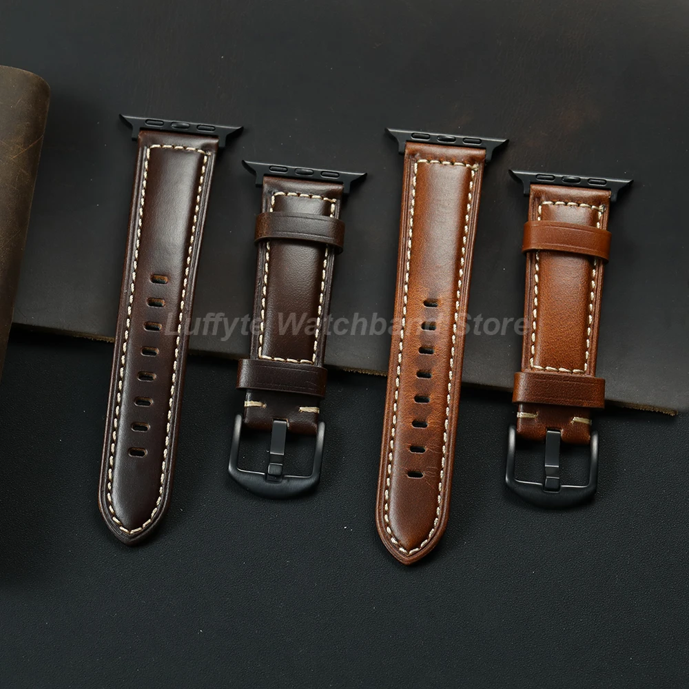 Herren Casual Echtleder-Uhrenarmband für iWatch 38-49mm, gewachstes Lederarmband für Apple Watch 1-11 Ultra SE alle Serien