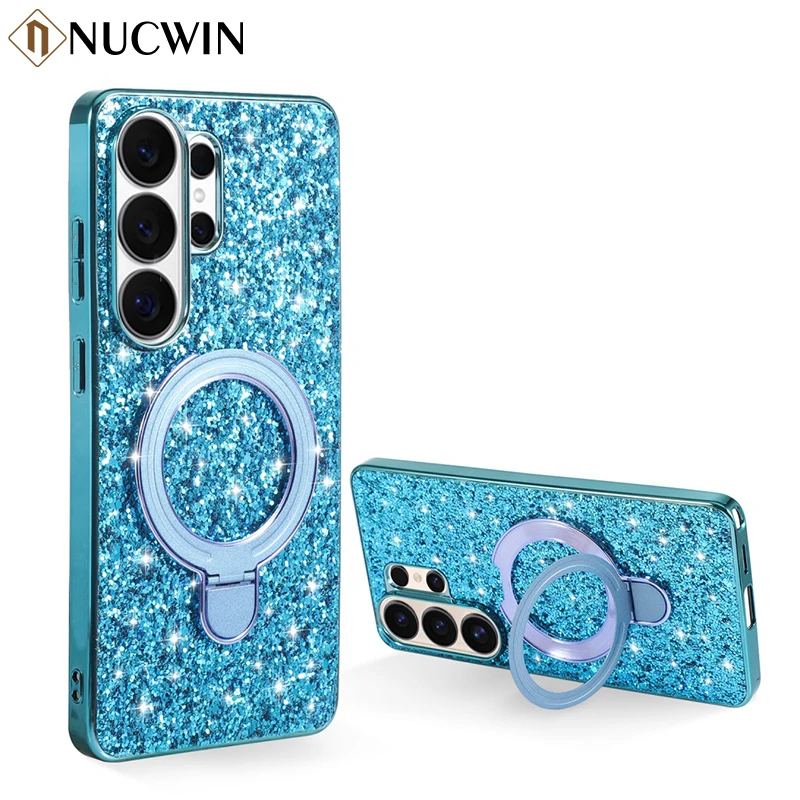 Luxuriöse Glitzer-Magnet-Halterungshülle für Samsung S26 S25 S24 S23 S22 S21 Ultra Plus FE S25Edge A55 A56 A36 A26 Stoßfeste Abdeckung