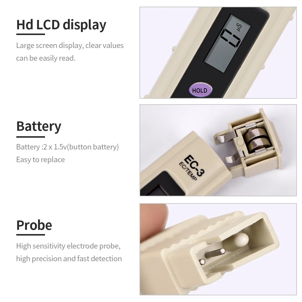 HM High Precision Digital EC Meter Water Quality Instrument Thermometer Aquarium Pool Water Electrical Conductivity Testing Pen