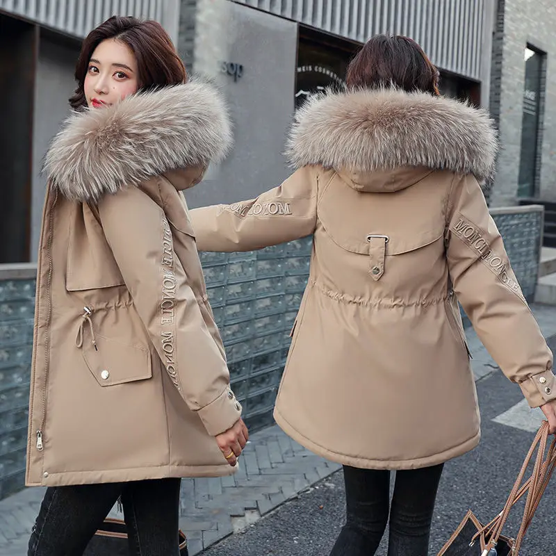 2023 New Women Down Cotton Coat Winter Jacket Female Mid Length Version Parkas Loose Thick Plush Outwear Fur Collar Overcoat