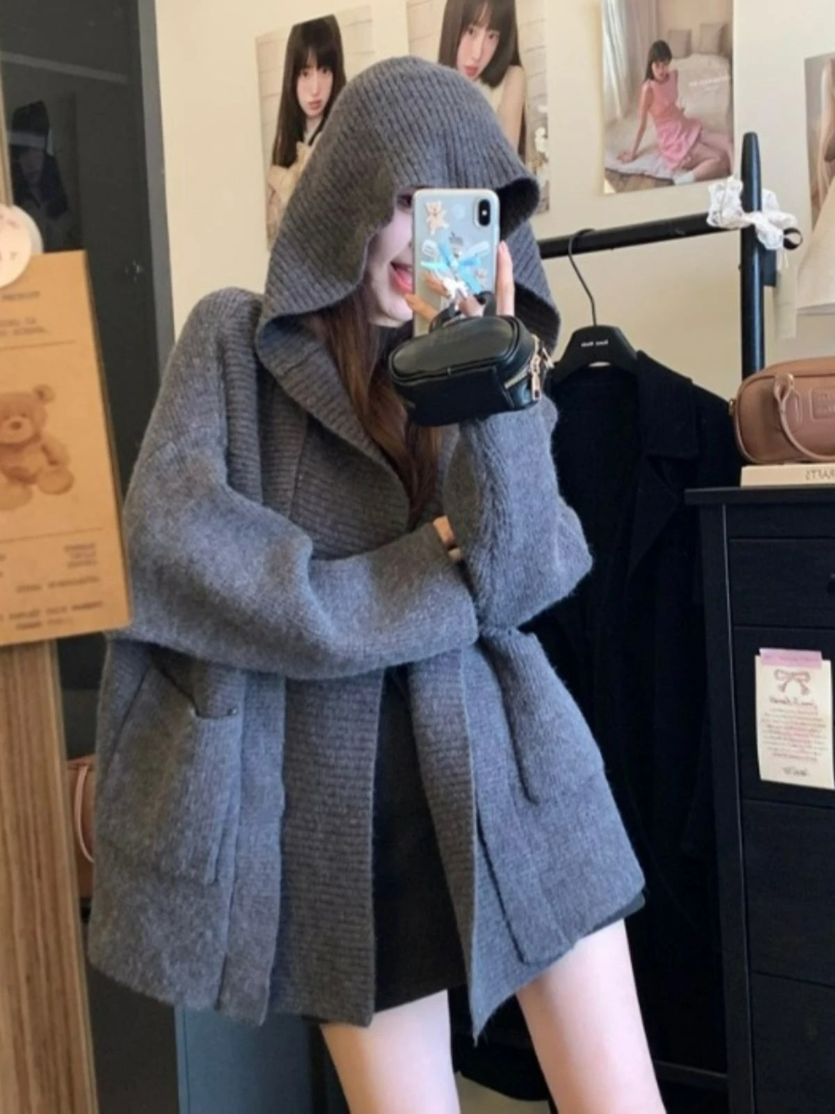 Lazy Style Hooded Long Sleeve Knitwear Autumn Winter Slimming Casual Cardigan