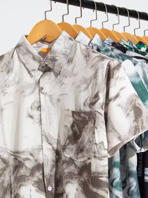 

Loose Fit Ice Silk Dyed ort Sve Men's irt Summer 2025 New Sle Trendy Brand Thin Outerwear Youth Faion Printed ad...