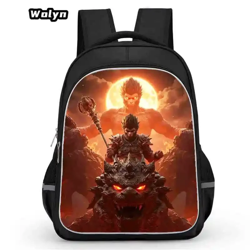 Cartoon School Backpack,Black Anime Myth Wu-King School Backpack for Boys Girls,Large Capacity Light Weight Students Backpack