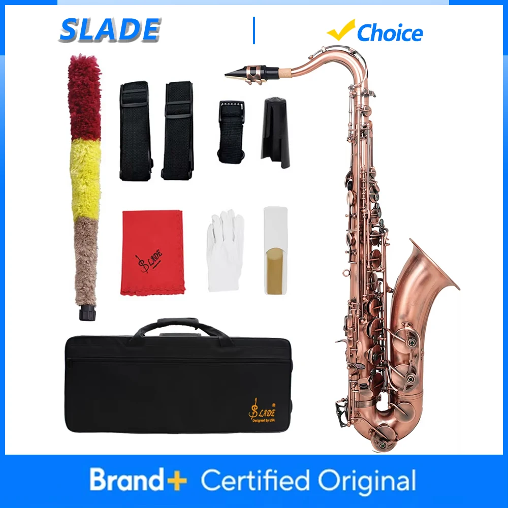 

SLADE Tenor Saxophone Brass Body Bb Sax Red Antique Saxofone Woodwind Instrument with Case Reeds Gloves Parts & Accessories