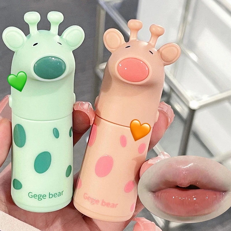 Cute Deer Crystal Jelly Mirror Lip Gloss Glass Lipstick Moisturizing Red Lip Tint Makeup Lasting Waterproof Lip Gloss Cosmetics