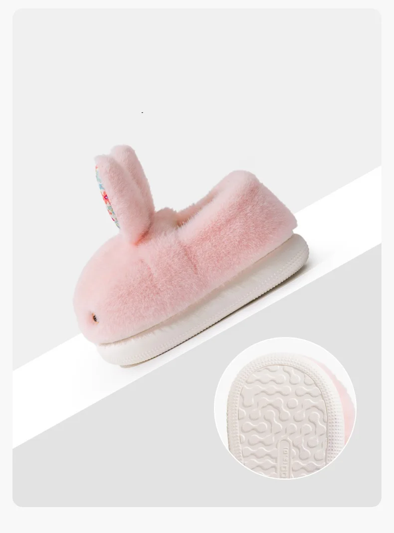 รองเท้าแตะกระต่ายแบบใหม่สำหรับเด็กผู้ชายและเด็กผู้หญิง รองเท้าแตะขนฟูสำหรับใส่ในบ้าน รองเท้าสำหรับเด็กวัยเรียน รองเท้าแตะกระต่ายสีขาวนุ่มฟูสำหรับวัยรุ่นหญิง รองเท้าผ้าพลัฌ