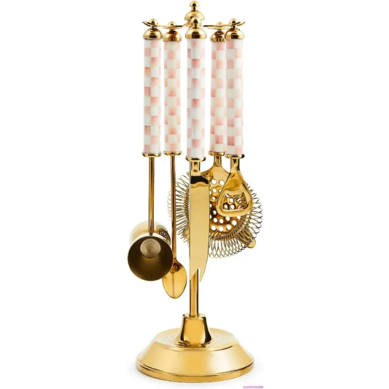 

Набор инструментов Mackenzie-Childs 3260, набор из 5 предметов из нержавеющей стали, включая Jigger, ситечко, открывалку для бутылок, ложку для смешивания и Kni