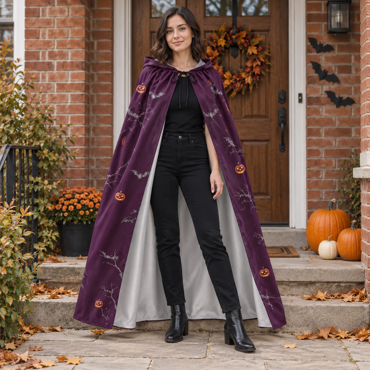 Customized Pattern Hooded Cloak Teenagers Crystal Super Soft Fabric Long Cape Halloween Party Cosplay Costume