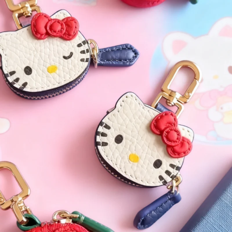 Hello Kitty Keychain Vintage PU Leather Cartoon Accessories Kawaii Charm Japanese Cute Backpack Decoration Women Birthday Gift