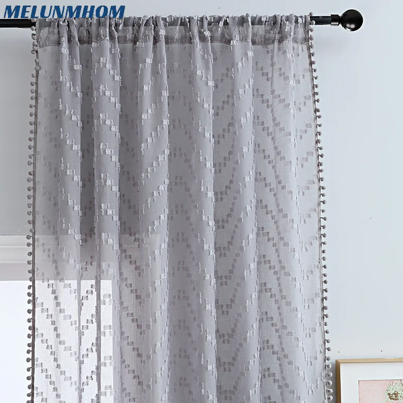 Melunmhom European Grey Wave-relief 3d Curtains for Living Room Half - Blackout Tulle in the Bedroom Kitchen Window Blind Hangin