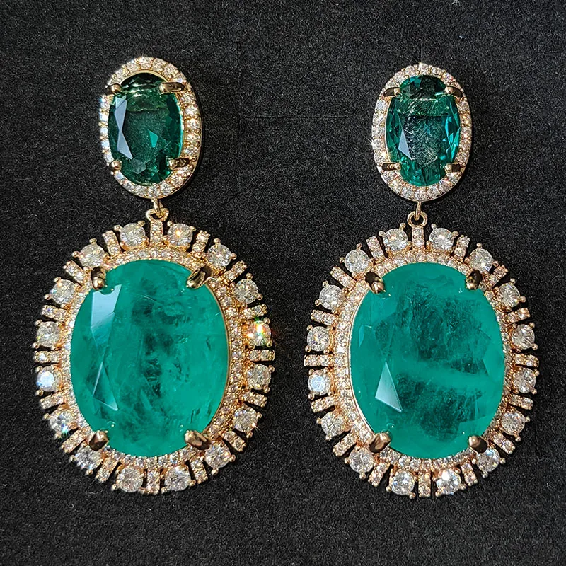 Luxury Women Dangle Earrings Wedding Bride Jewelry Zircon Green Drop Earrings For Evening party Anniversary Gift Female