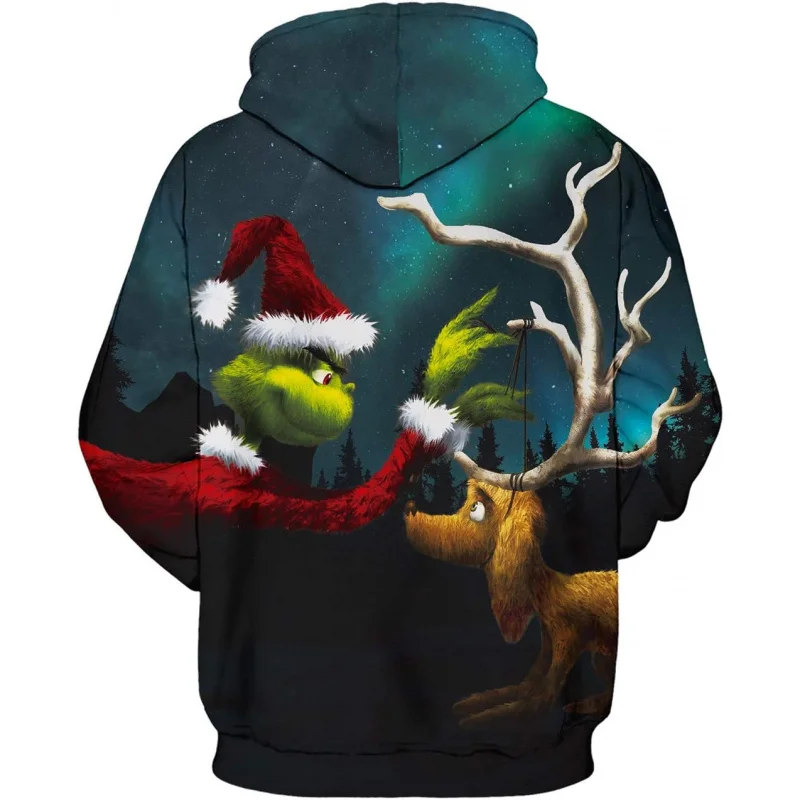 سترة عيد الميلاد القبيحة للرجال بنمط رواية ثلاثية الأبعاد، ملابس رياضية بقلنسوة مع بلوفر برباط، هوديي مع جيب #2