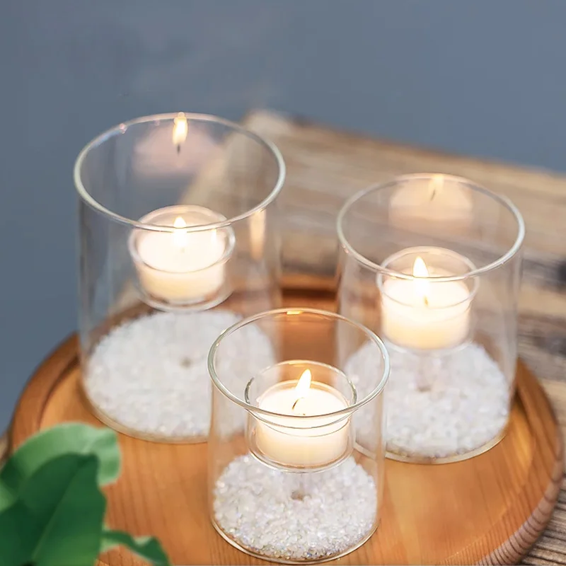 Vintage Glass Candle Holders Transparent Windproof Candlestick Rustic Wedding Birthday Party Dinner Table Home Decoration Crafts