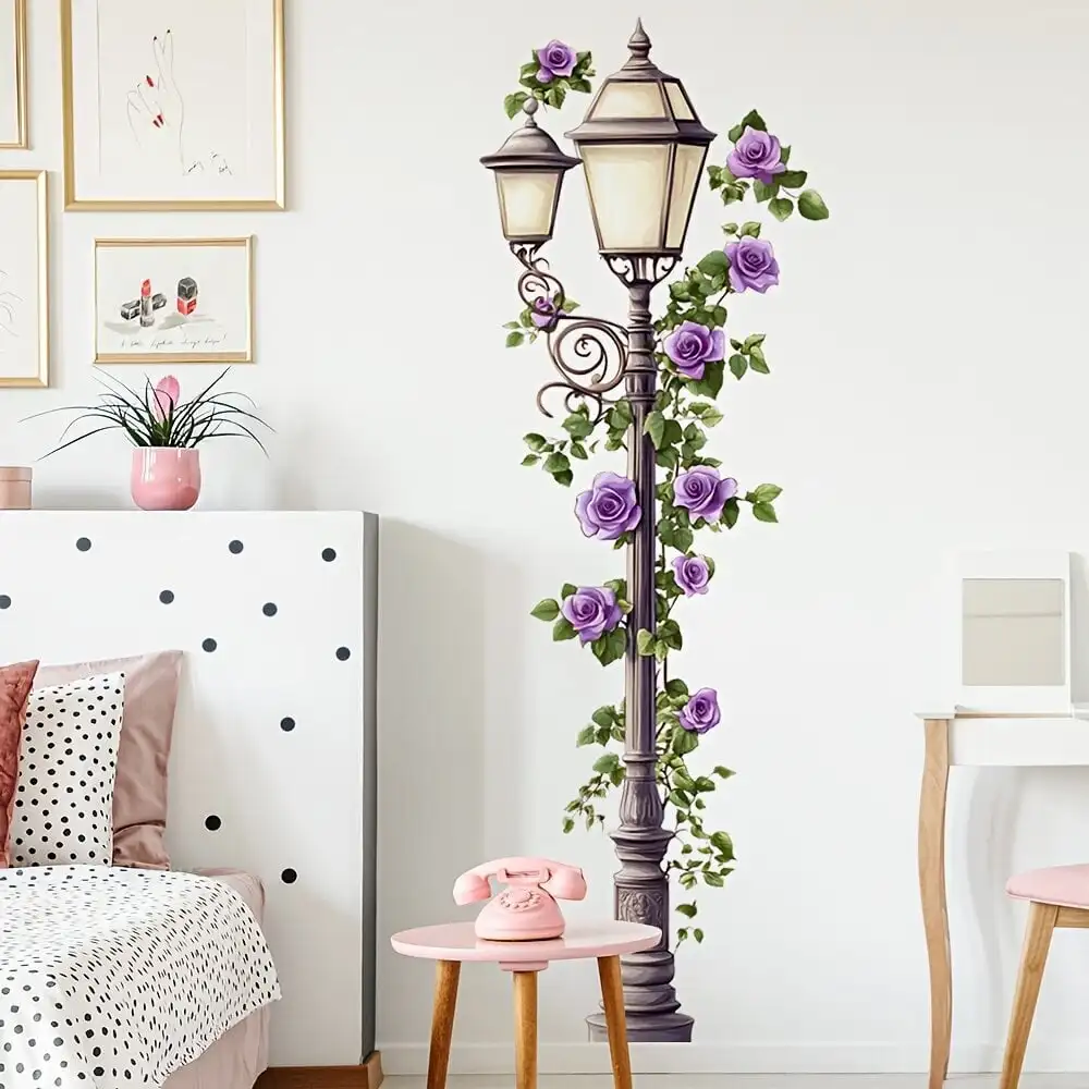 Luz de rua moderna flor videiras adesivos parede quarto sala estar padrão floral lâmpadas decalques parede sala jogos decoração casa