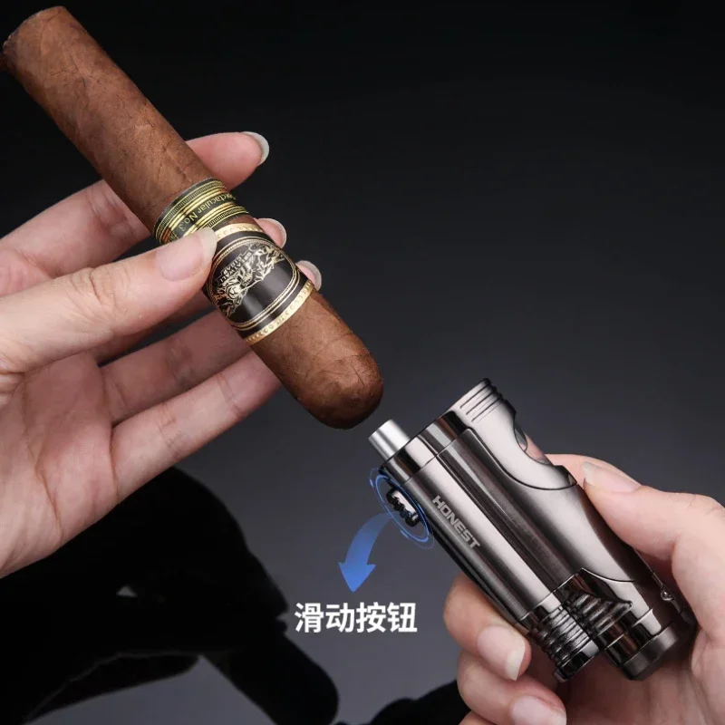 Honest Windproof Metal Portable Turbo High Power Torch Butane Gas Lighter Cigar Cutter Multifunctional Tool Men\'s Gift