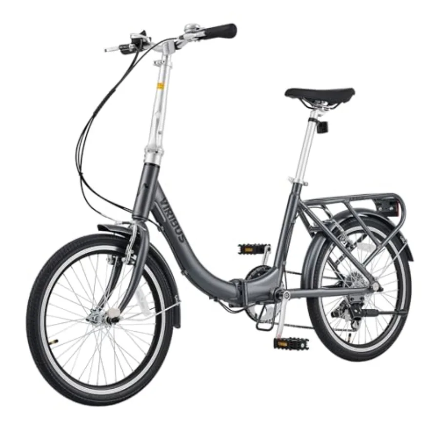 

20 inch Lightweight Folding Bike for Adults 7 Speed Aluminum Frame Step Through City Commuter with Basket Rear Rack Compact Fol