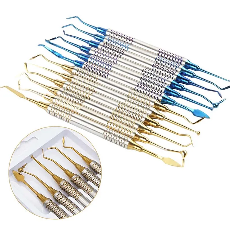 

6Pcs/Kit Orthodontic Composite Resin Filling Spatula Restoration Tool Denspay Titanium Plated Head Resin Filler Set Thick Handle