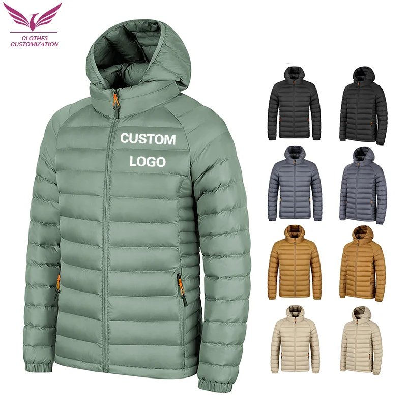 Men Windbreaker Parka Overcoat Men Packable Puffer Jacket Custom Logo Warm Hooded Outdoor for Autumn Winter Coat Printed Parten