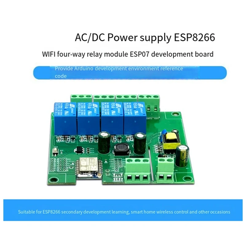 Módulo de relé ESP-07 Módulo WIFI de 4 vías Fuente de alimentación AC/DC Placa de desarrollo ESP8266 Módulo de desarrollo secundario